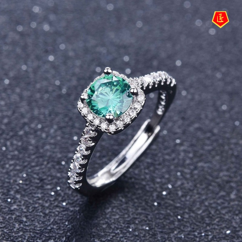 [Ready Stock]Classic Carat Blue Green Moissanite Ring