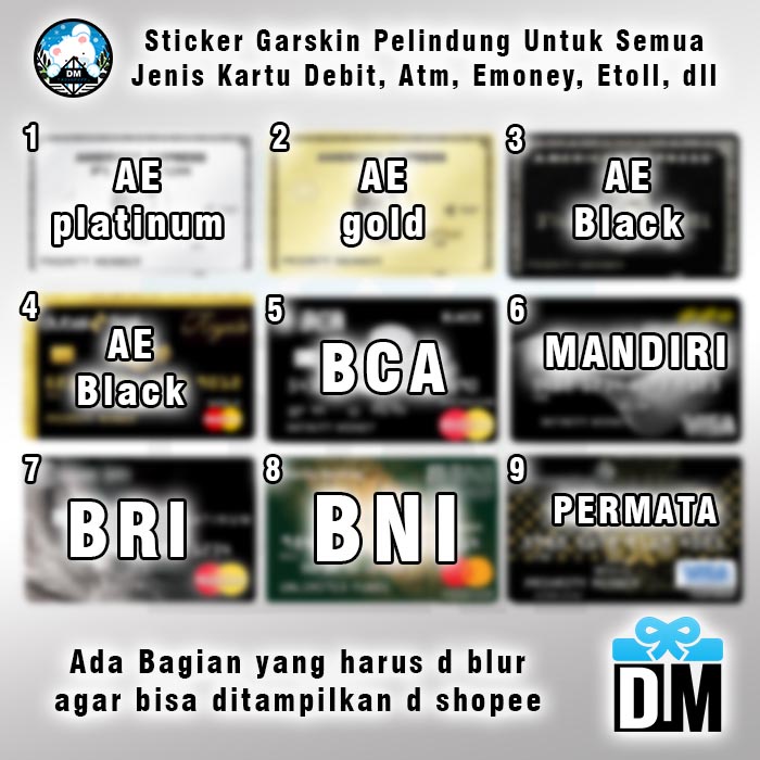 Sticker Pelindung Gar Skin Kartu Bank American Express Dubai Fisrt Debit E money dll