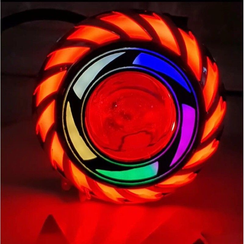 Lampu Depan LED Projie 24 Volt Bulat Spiral Truk Bus Tronton Canter Fuso 2.5 dan 3.5 Inch Kipas AE Rainbow Flash Running Angel Eye Truck Bis Demon Eyes Proji Utama 2,5 3,5 Inch Motor Mobil Bebek Matic Sport Moge Universal PnP Merah Biru