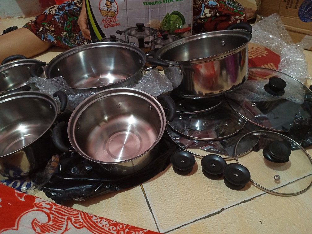 Panci Stainless Tutup Kaca / Alat Masak Kitchen Set / Panci Otsuka Stainless Anti Karat 5 Susun