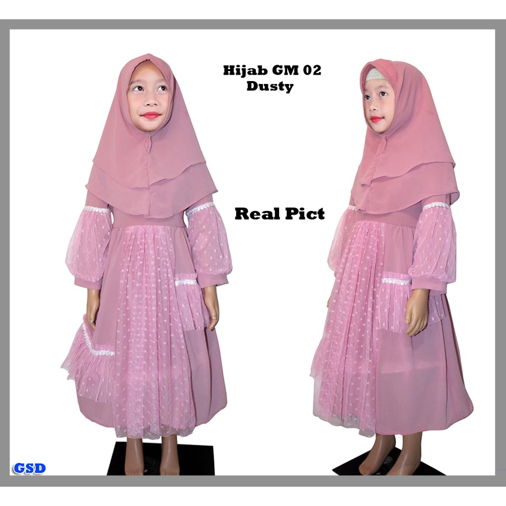 Hijab GM 01 GM 03/Dress Muslim Anak/Baju Gamis Anak Perempuan+GRATIS Kerudung/Busana Muslim Anak Motif Polkadot/Maxi Dress Hijab Anak