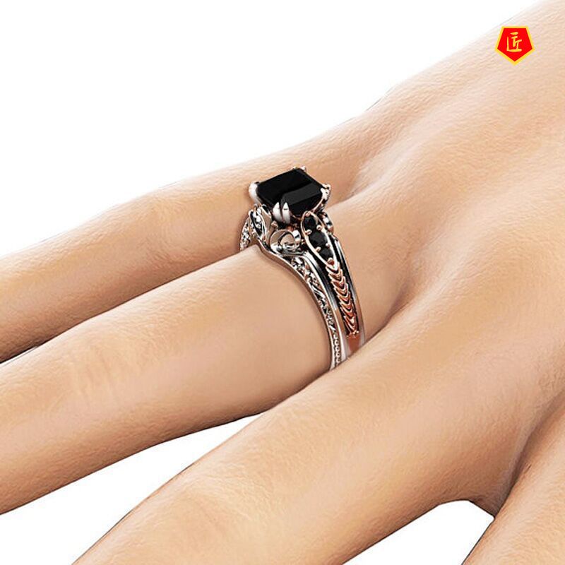 [Ready Stock]Fashion 925 Silver Inlaid Black Square Diamond Ring