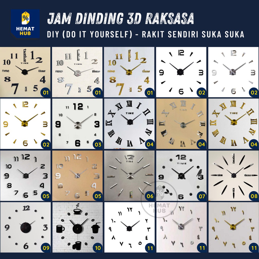 Jam Dinding Besar DIY Jumbo Analog Giant Wall Clock Diameter 80 - 130cm Modern Minimalis HematHub