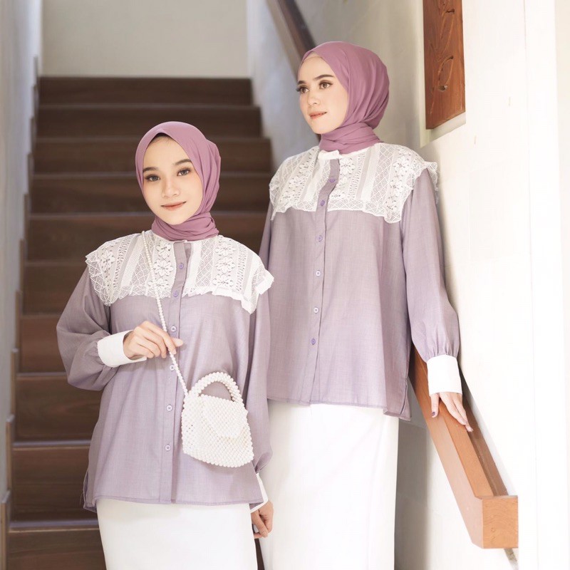 French Hila Top | Lilac top Puff sleeve Top Fashion Baju Balon Lengan Balon Atasan Balon Baju Lilac