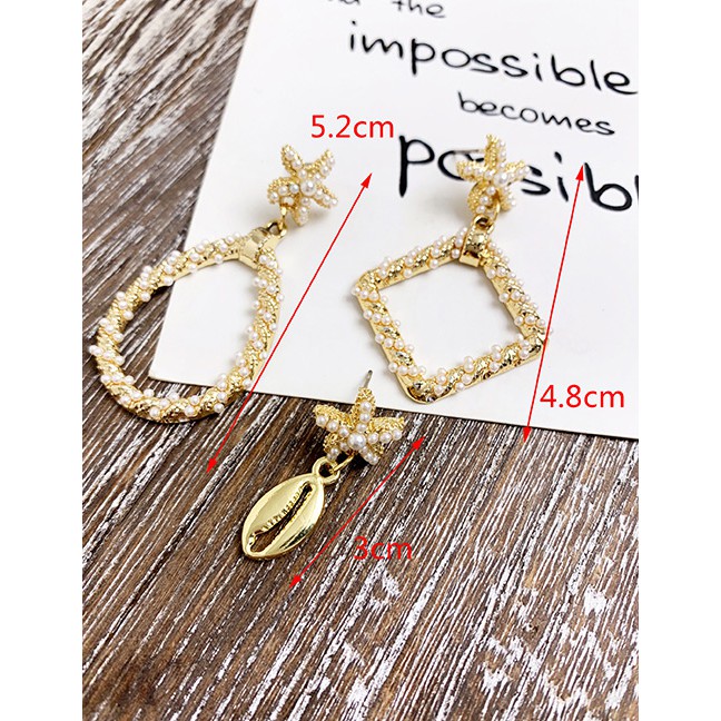 LRC Anting Tusuk Fashion Gold Alloy Pearl Starfish Earrings F68406