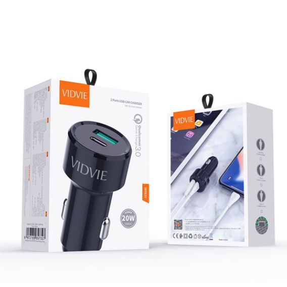 Car charger vidvie s 2 port Usb-A Qc Type-c Pd 20w 3A quick charge 3.0 cc-518c cc518c - Charger mobil