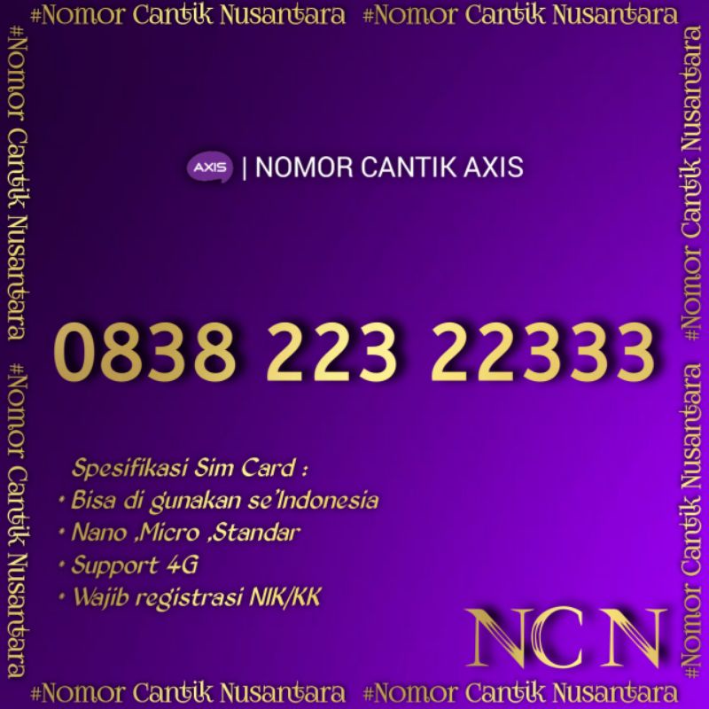 Nomor Cantik Axis Minimalis 223 22333 Tripel Ekor 333 Kartu Perdana Axis No Cantik Super Rapi Promo 