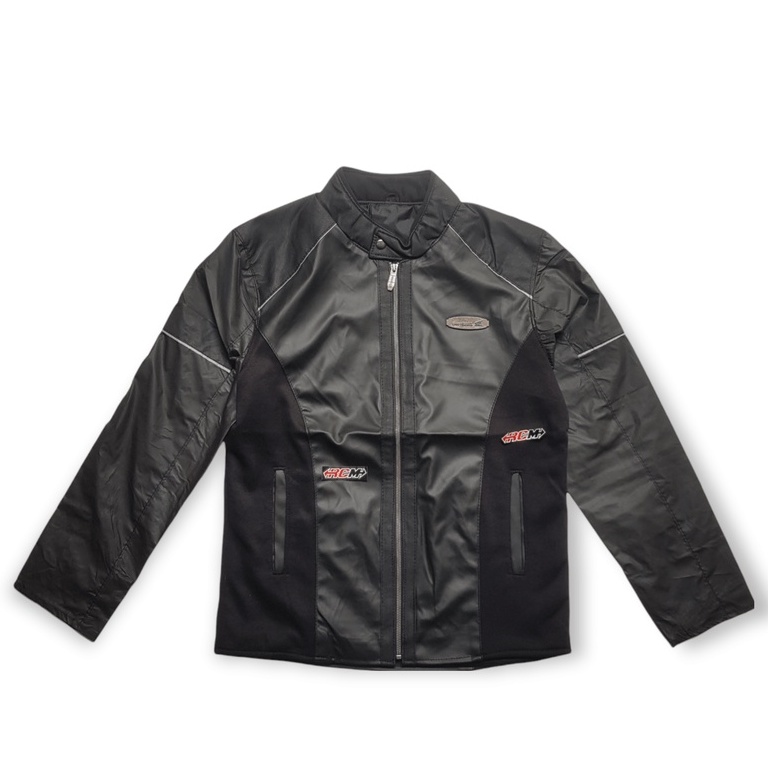 JAKET JACKET VARIO SERIES SERIS WARNA HITAM BLACK GARIS PUTIH LIST WHITE BAHAN KULIT KOMBINASI UK UK