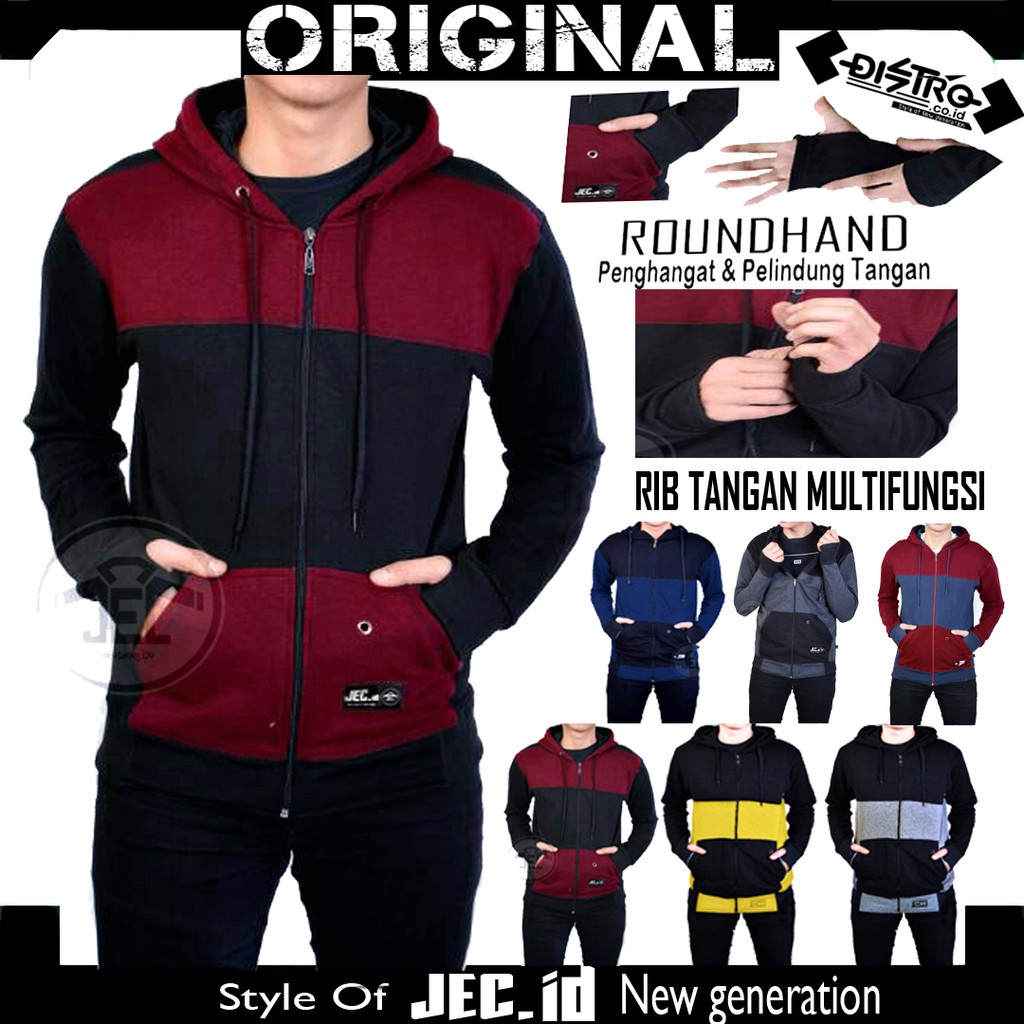 JEC Jaket Sweater Hoodie Zipper Combi ROUNDHAND Full Premium Tebal Distro