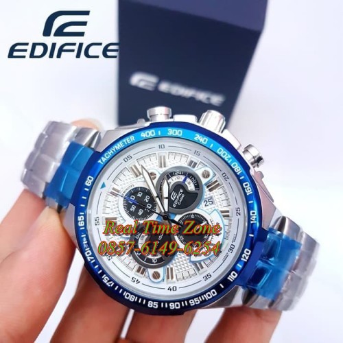 Big Sale Jam Tangan Real Casio Edifice EF 554 Stainless Silver List Putih Mewah Elegan type EF554