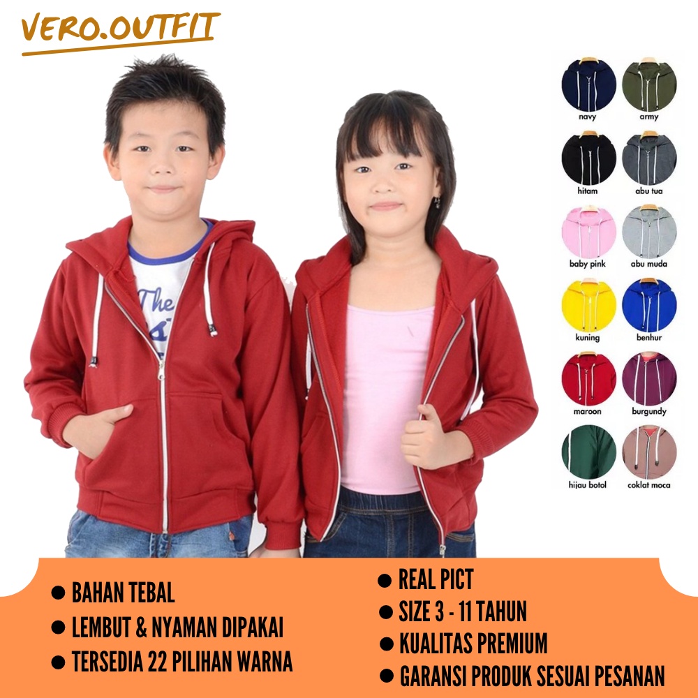 Jaket Hoodie Zipper Anak Kids Bayi Balita Laki Laki Perempuan Cewek Cowok Sweater Sleting Polos Anak