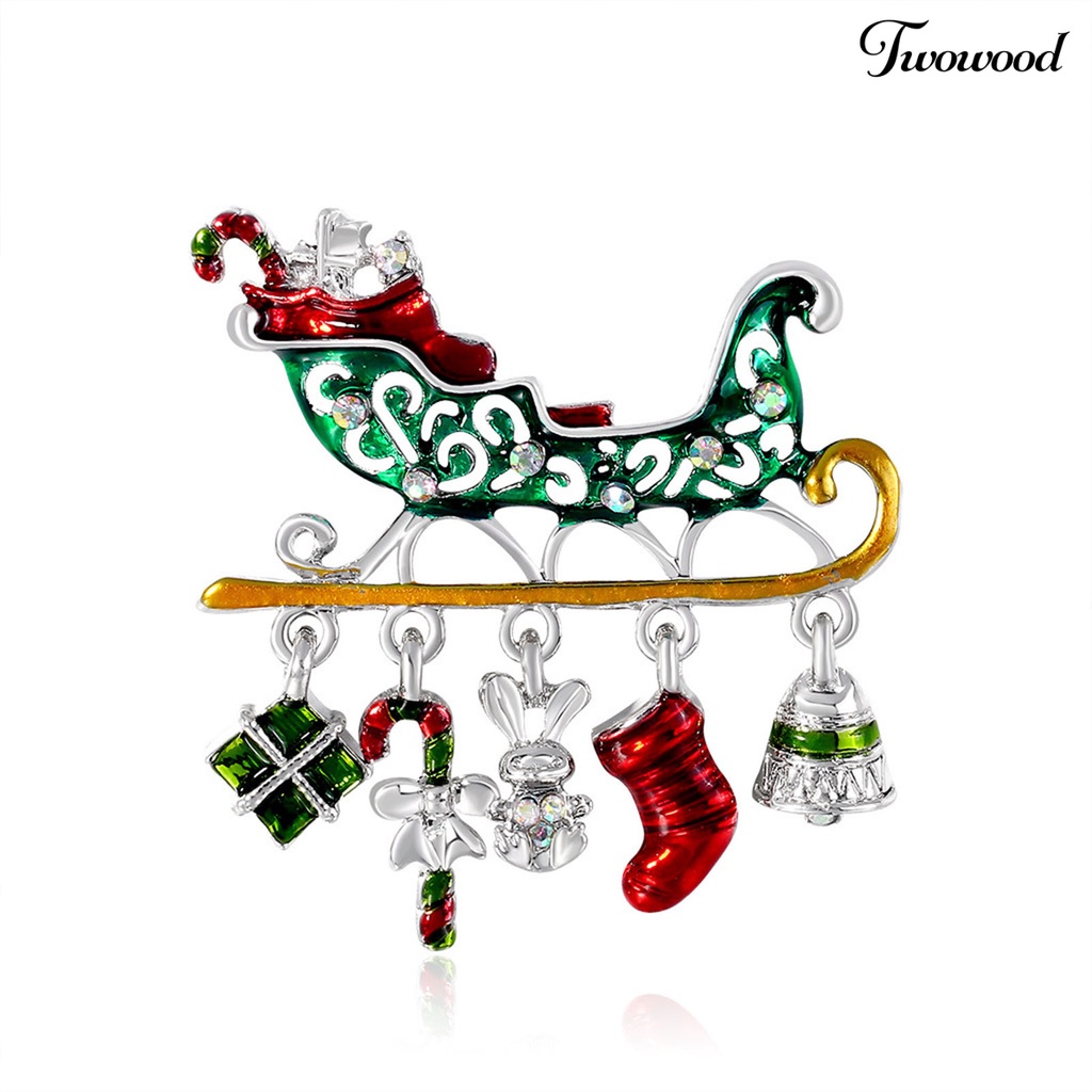 Twowood Christmas Gift Car Shape Brooch Pin Rhinestone Alloy Crutch Socks Bell Pendant Enamel Pin Friends Gift