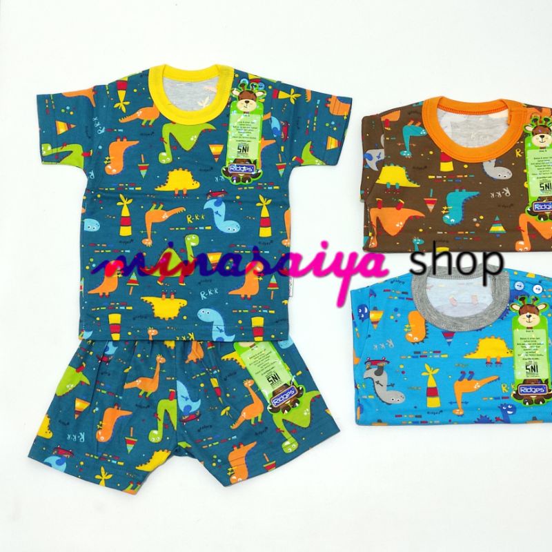 RIDGES Setelan Bayi SNI Lengan Pendek Kancing Pundak Print Warna Uk. S - XL