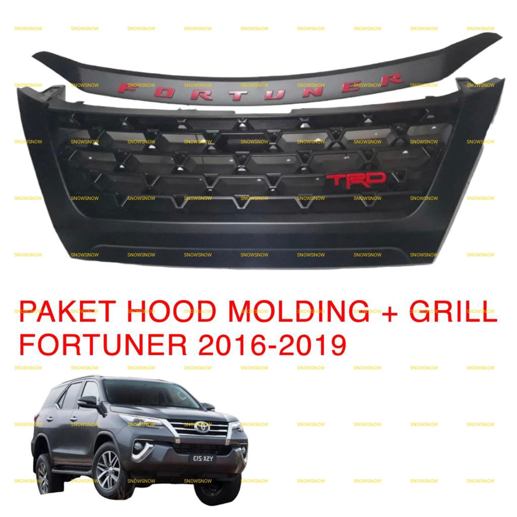 Paket Grill Hood Molding All New Fortuner TRD 2016 2018 2019 Hitam