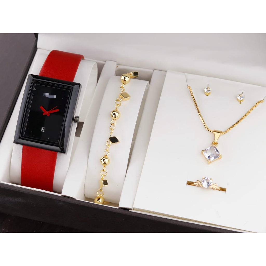 Jam Tangan Wanita Fs1607 Tanggal Aktif Tali Kulit Free Aksesoris