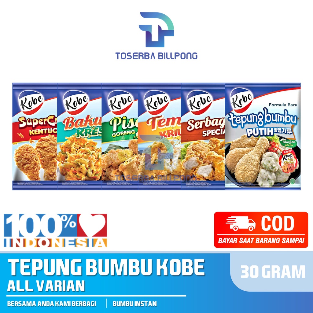 

Kobe Tepung Bumbu All Varian 30 gram Chicken Tempe Pisang Putih Bakwan Serbaguna Toserba Billpong