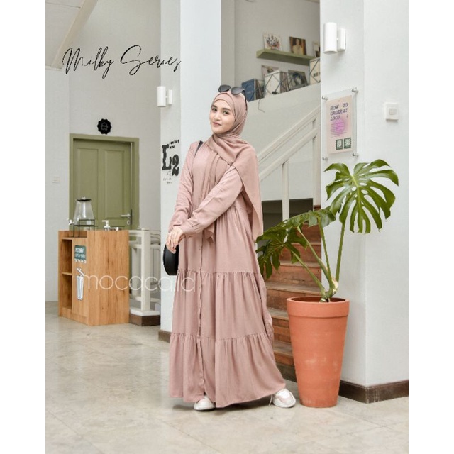 Dress Polo Lady katun Rayon Twill Premium busui wudhu friendly full kancing jumbo cokelat caramel