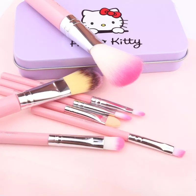 GO! KM053 SET KUAS MAKE UP WANITA HELLO KITTY DORAEMON BRUSH 7 IN 1 SET MAKE UP TOOLS PRAKTIS COD