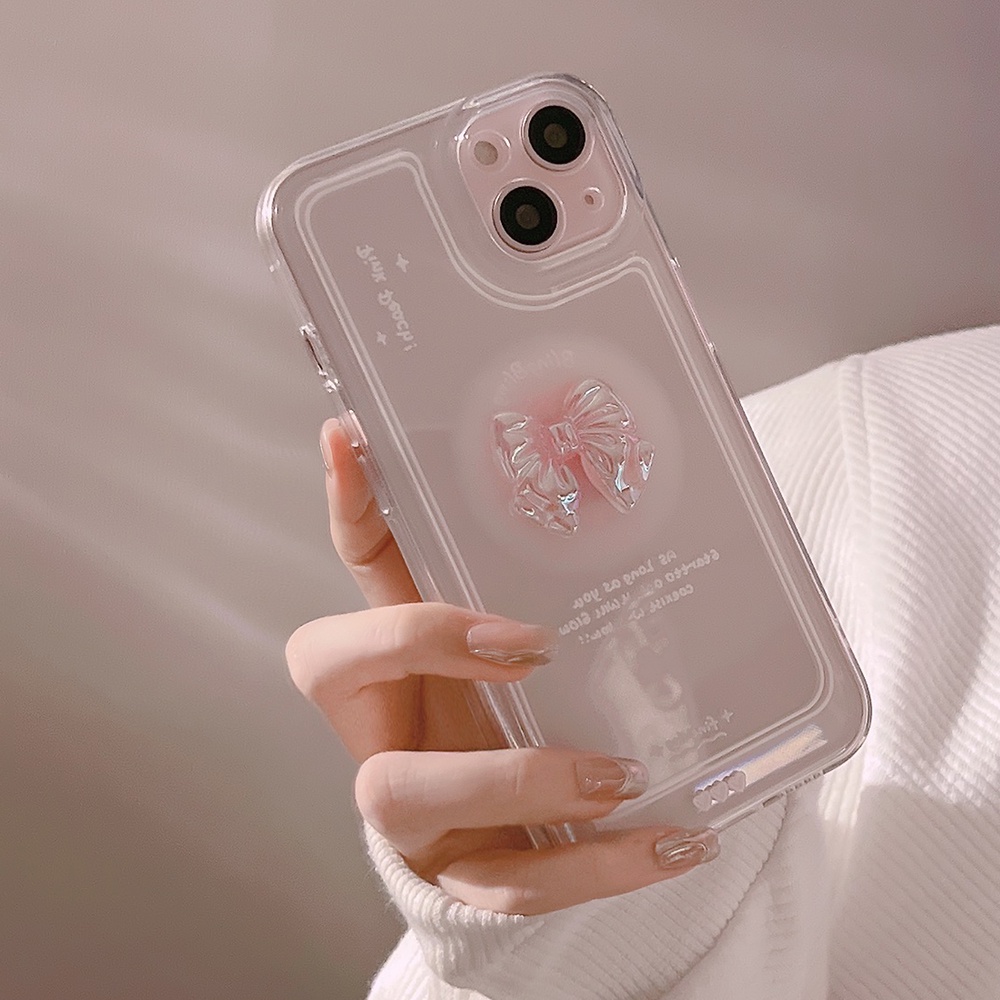 Soft case Bahan Akrilik Tahan Banting Desain Pita Untuk iPhone 11 12 13 Pro max mini XS max xr 7 8 Se20 plus