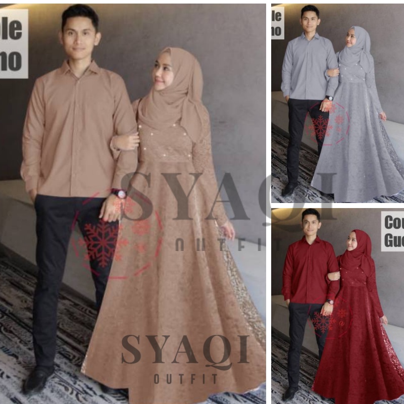 Gucino Baju Couple Pasangan kekinian Terbaru 2022 Gamis Brukat Syari & Kemeja Polos, Model Baju Cape