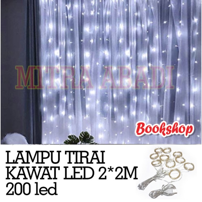 Lampu Natal LED Tirai Kawat LED 200 LED 2M x 2M + Kabel USB