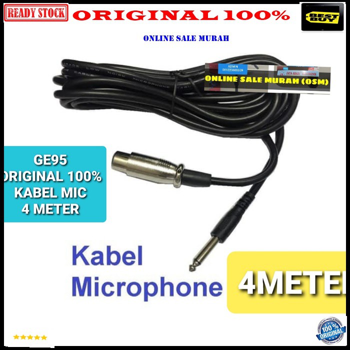G95 ORIGINAL 100% Kabel mic cable mik 4 meter microphone mikrophone dynamic profesional karaoke vocal vokal  Bisa BUAT SEGALA MIC KABEL  Spesifikasi Panjang +/-3- 4 meter Jack koneksi T/S male to XLR female Unbalanced Warna Hitam