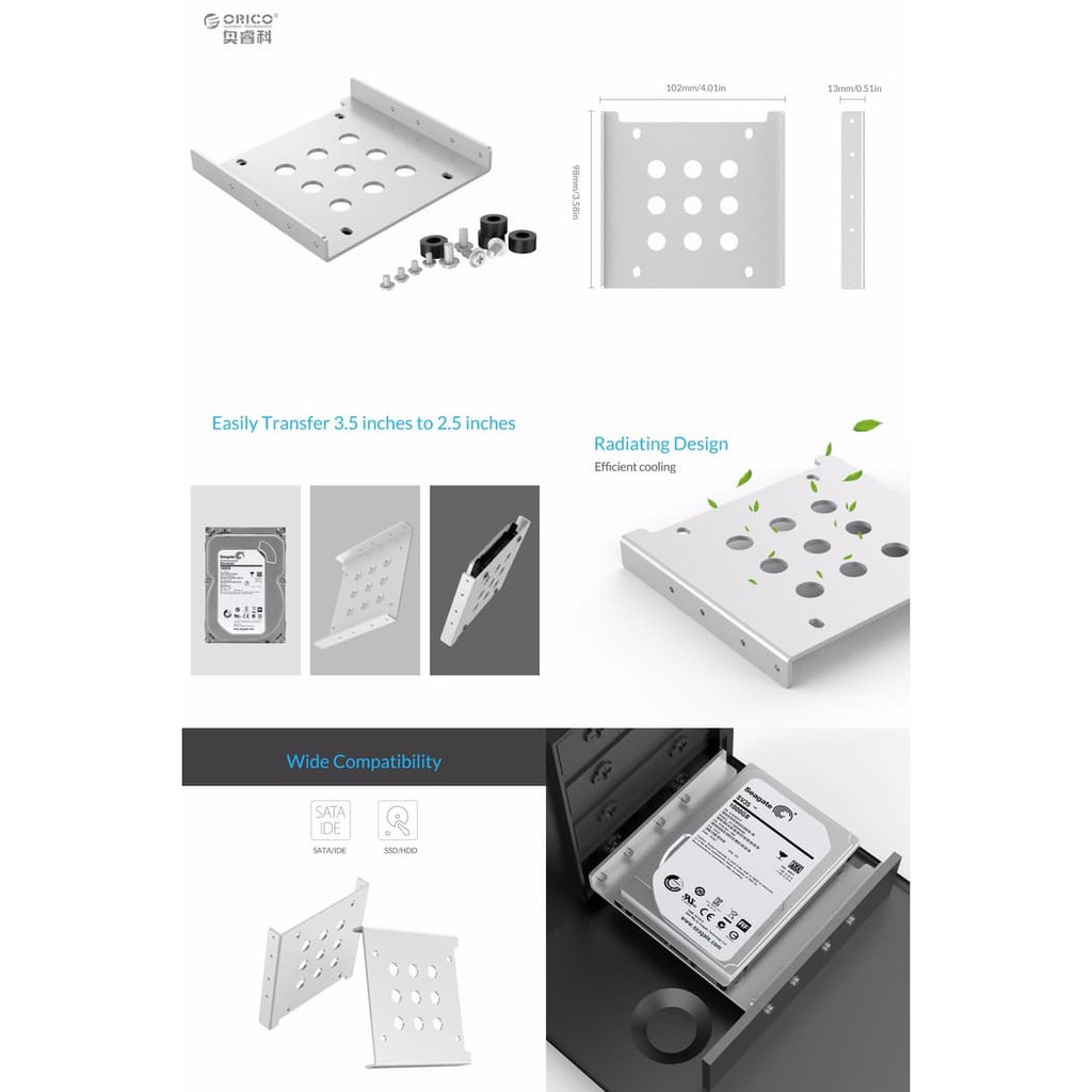 Mounting bracket hdd ssd harddisk orico 2.5 to 3.5 inch aluminum ac325 1s