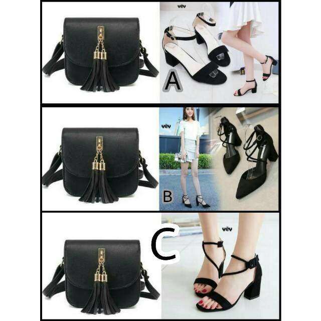 PAKETAN HEMAT 2IN1 PAKET MURAH TAS SEPATU HEELS KERJA KANTOR MAIN HAK KOTAK TAHU MODEL ZARA IMPORT