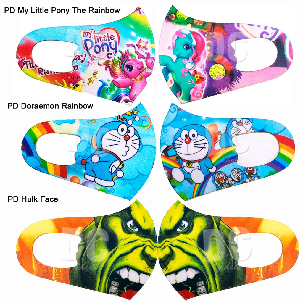 Masker Anak Kecil Scuba Premium Karakter Little Pony Hulk Doraemon (Bisa Pilih Motif)