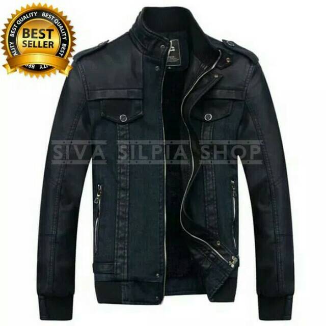 Jaket semi kulit pria varian kain jeans