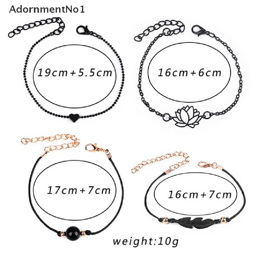 (AdornmentNo1) 4pcs / set Gelang Tangan Rantai Gaya Boho Motif Bulu / Bunga Teratai / Geometri Untuk Wanita