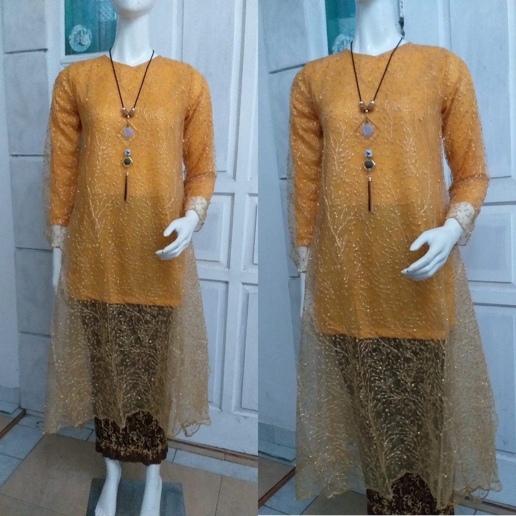 SET LONG GAMIS TULLE MUTIARA BORDIR