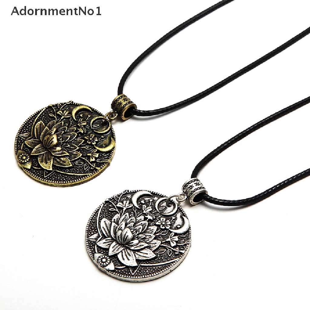 (AdornmentNo1) Kalung Rantai Choker Vintage Liontin Bunga Teratai + Bulan Sabit Bahan Alloy Untuk Pria / Wanita