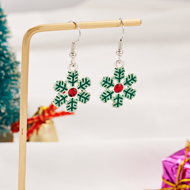 Anting Kait Gantung Asimetris Desain snowflake Natal Untuk Wanita