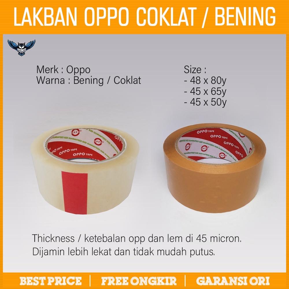 Lakban Bening Coklat Murah PROMO - Merk Oppo OPP Tape 80y / 65y / 50y