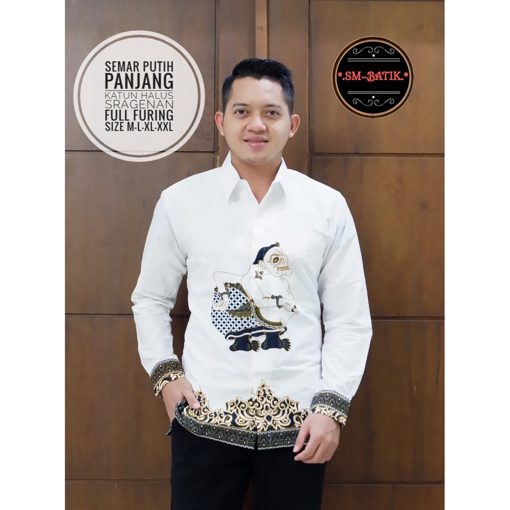 SEMAR PUTIH SM KEMEJA BATIK PRIA SOLO LENGAN PANJANG PENDEK LAPIS FURING ATASAN PREMIUM MODERN