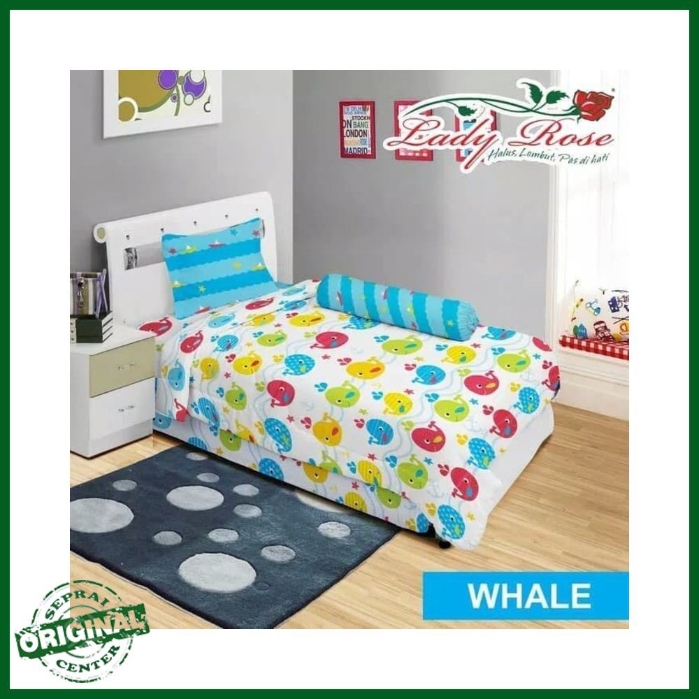 SEPREI LADY ROSE / SPREI LADY ROSE WHALE SINGLE 90 SEPRAI IKAN PAUS LAUT BIRU OMBAK CERIA