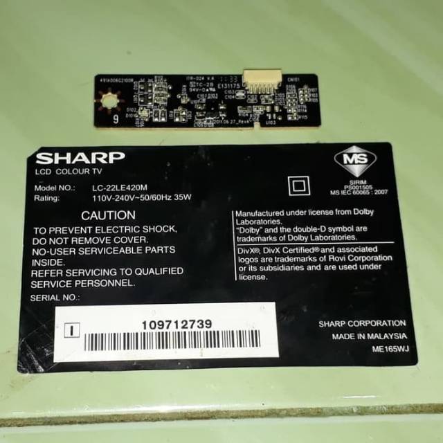 Remote Sensor IR Sharp 22LE420ML 22LE420M 22LE420
