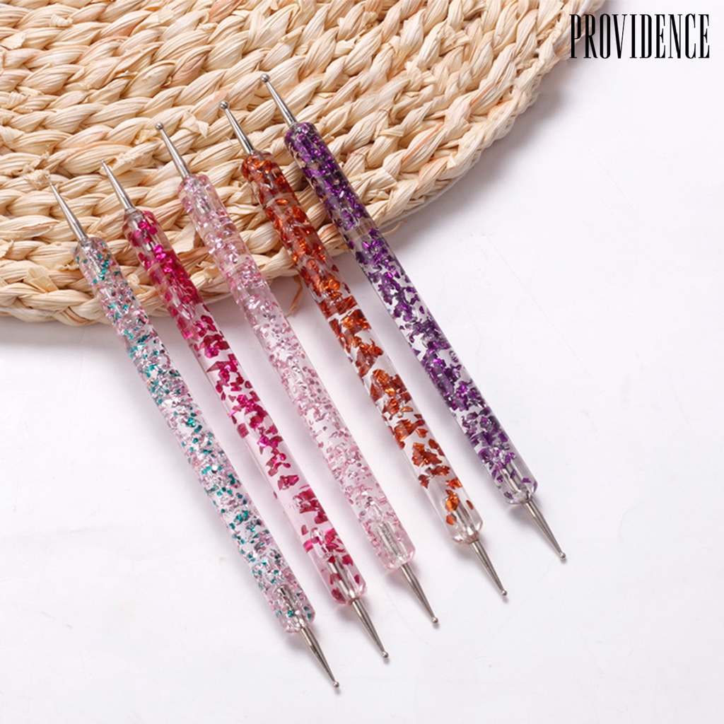 Providence 5pcs / Set Dotting Pen Nail Art Uv Gel Akrilik Kepala Ganda Untuk Manicure