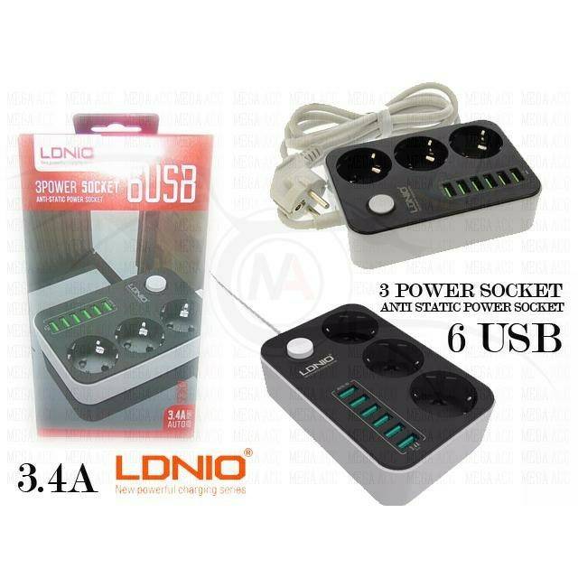 Charger LDNIO 5V 3.4A desktop 3 power socket 6 port usb (Hight quality)