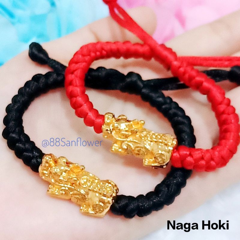 GELANG TALI NAGA EMAS - Tali Hitam Merah Perhiasan XUPING Lapis Emas Gelang Keberuntungan