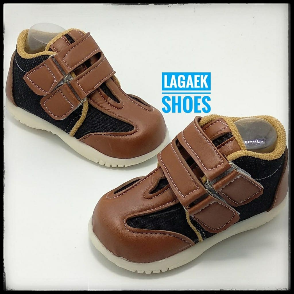 Sepatu Anak Laki Usia 1 2 3 4 Tahun Size 22 - 30 - Sepatu Boots Anak Cowok Jeans Kombinasi COKLAT SALE