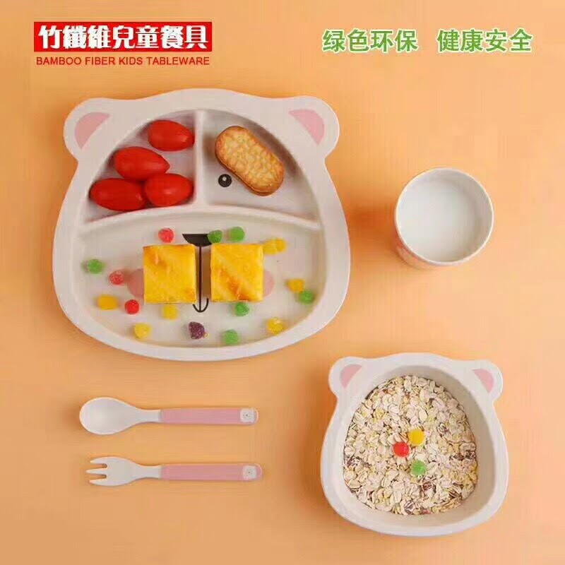 Eco Bamboo Fiber Feeding kids Set baby / Peralatan makan bayi / Piring set anak /piring bamboo bambu