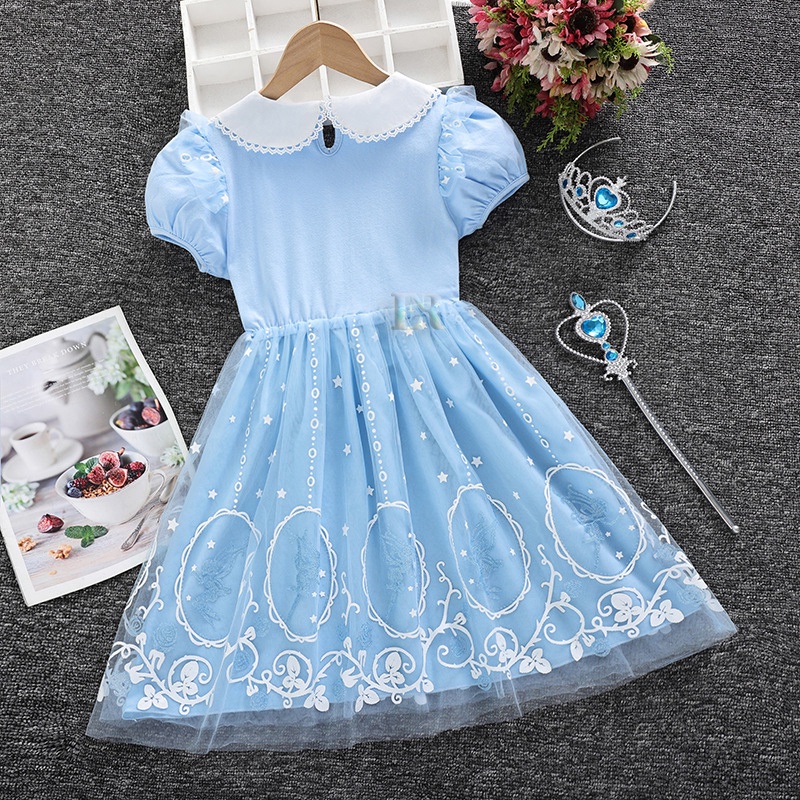 LNR Shop Free Tongkat Sihir + Mahkota Gaun Dress Anak Perempuan Gaun Motif Sophia The First Import Dress Gaun Rok Tutu Pesta Ulang Tahun Pernikahan Anak Balita Dengan Renda Elsa Ana Frozen Aksesoris Set Perhiasan Mahkota Anting Gelang Kalung Cincin