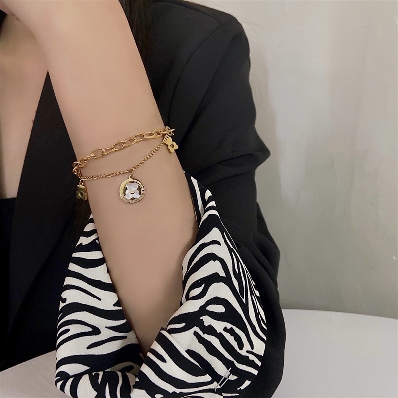 Gelang dua layer tebal bear titanium korea style anti karat