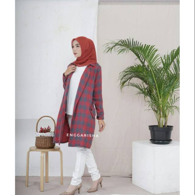 Katty Coat/long outer/long cardi/outer panjang/blazer/long coat/coat flanel/outer kotak kotak