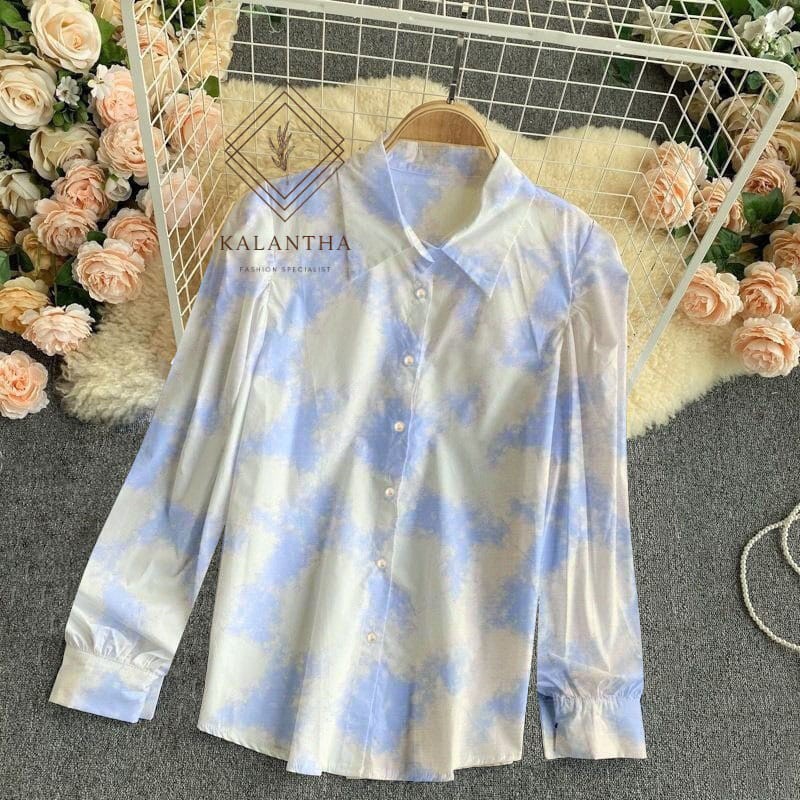 SALE !! KALANTHA FASHION Tie Dye Top Marble Casual Outfit Kemeja Wanita Motif Abstrak-2