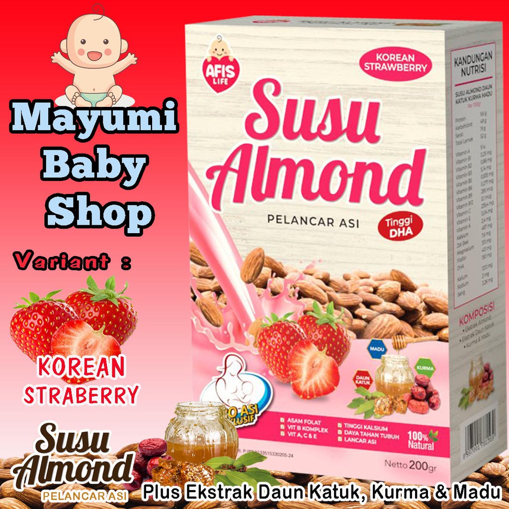 

Afis Life Susu Almond Korean Strawbery Plus Daun katuk, kurma, Madu