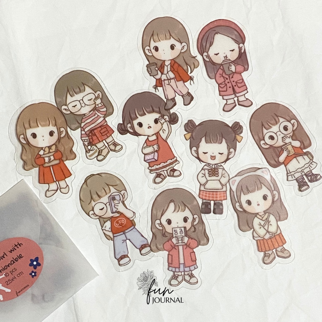 

CUTE GIRL WITH FASHIONABLE STICKER STIKER PACK JOURNAL JURNAL PLANNING PLANNER SCRAPBOOK DIY BUJO