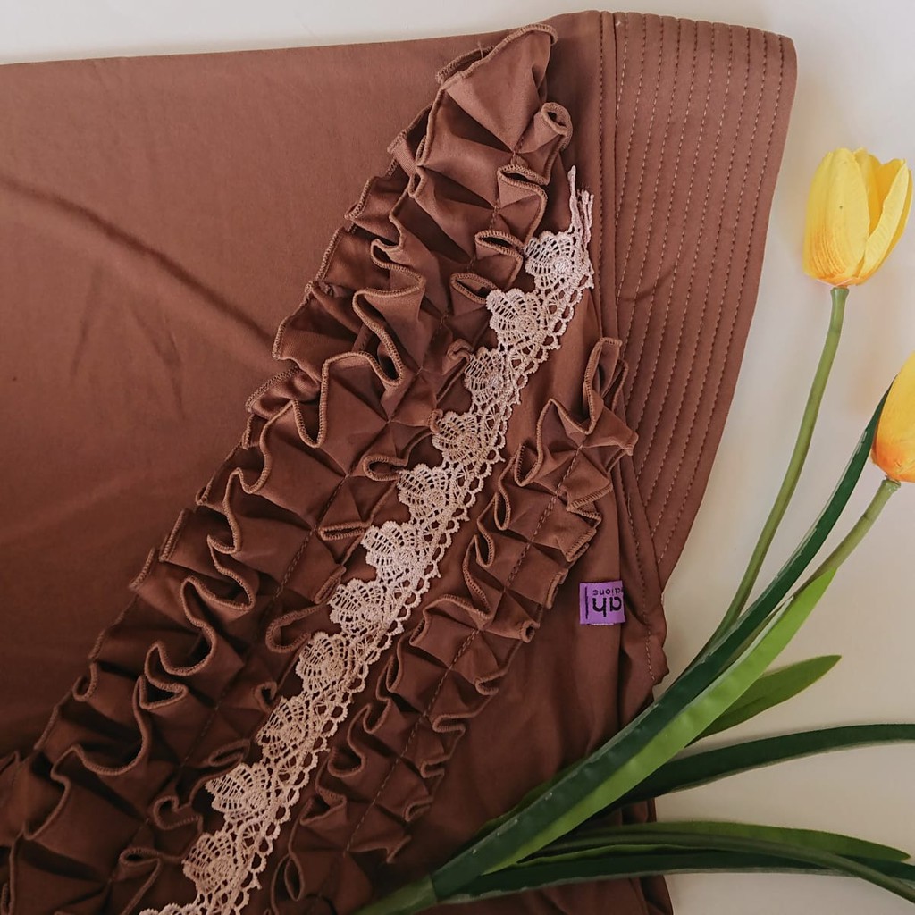 Jilbab Instan Rempel Gotik Prada Premium/Hijab Harian Rempel Depan Jersey Super Premium Daura-Moca